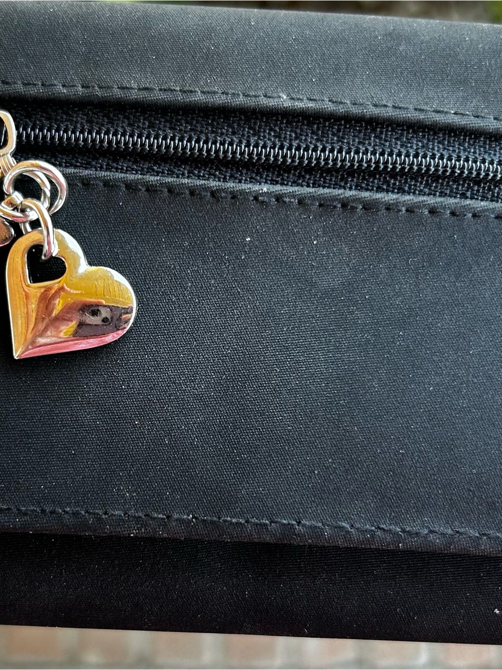 Black Zipper Wallet with Heart Charm